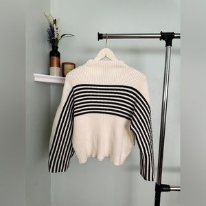 Urban Outfitters Women’s Cropped Mockneck Striped Sweater, White